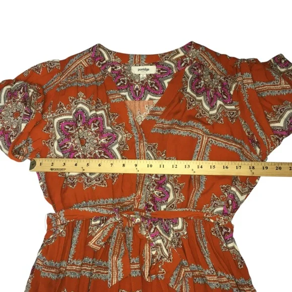 Anthropologie PORRIDGE Isabel Orange Paisley Tie Waist Mini Dress Women’s Medium - Picture 2 of 15